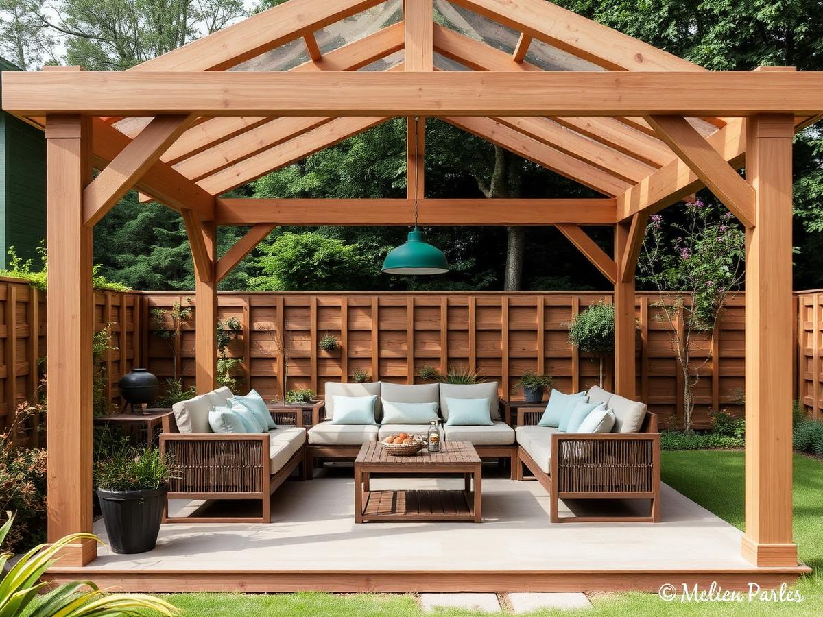 Bespoke cedar timber garden structure with seating